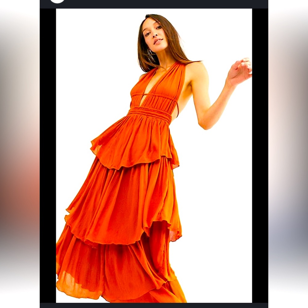 Free People Drop Dead Beauty,Orange Rust Maxi Dress . RARE